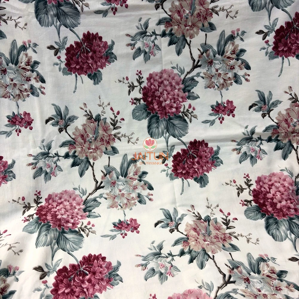 English Garden Bedsheet – Floral Print Detail Close-up of English Garden bedsheet with pink floral and leafy botanical print