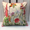 Flora Royal Cushion Cover 16 x 16 inches with multicolor embroidered floral garden design on champagne beige fabric