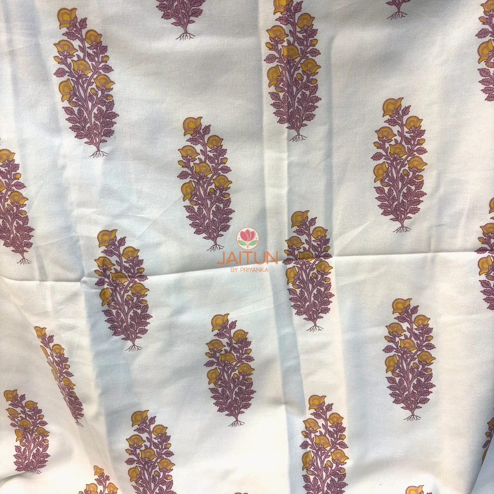 Full view of Foliage Petals Ivory bedsheet featuring repeating botanical motifs