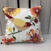 Golden Finch Garden Cushion Cover – Front View Golden Finch Garden Cushion Cover with embroidered finch bird and floral garden motif on ivory fabric, decorative cushion cover 16 x 16 inches