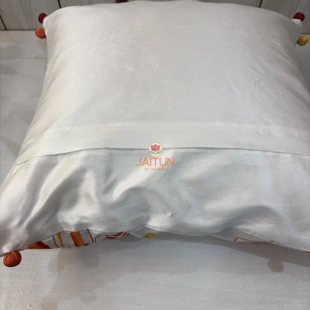 Golden Finch Garden Cushion Cover – Back View Back side of Golden Finch Garden Cushion Cover with concealed zipper closure and premium ivory fabric finish.