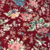 Gulzar Bloom Wine Red Double Bedsheet featuring pink, blue and peach florals with green botanical motifs