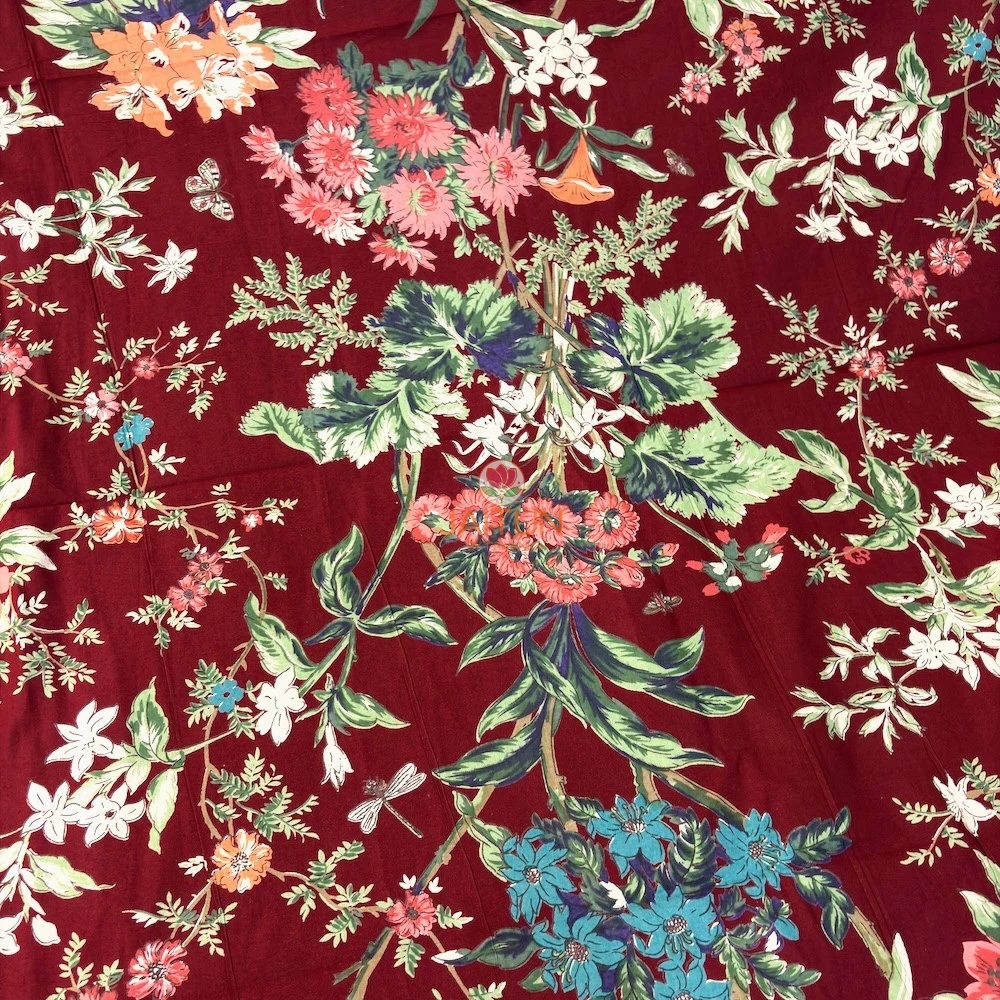 Full view of Gulzar Bloom Wine Red Double Bedsheet with vibrant multicolor botanical floral print