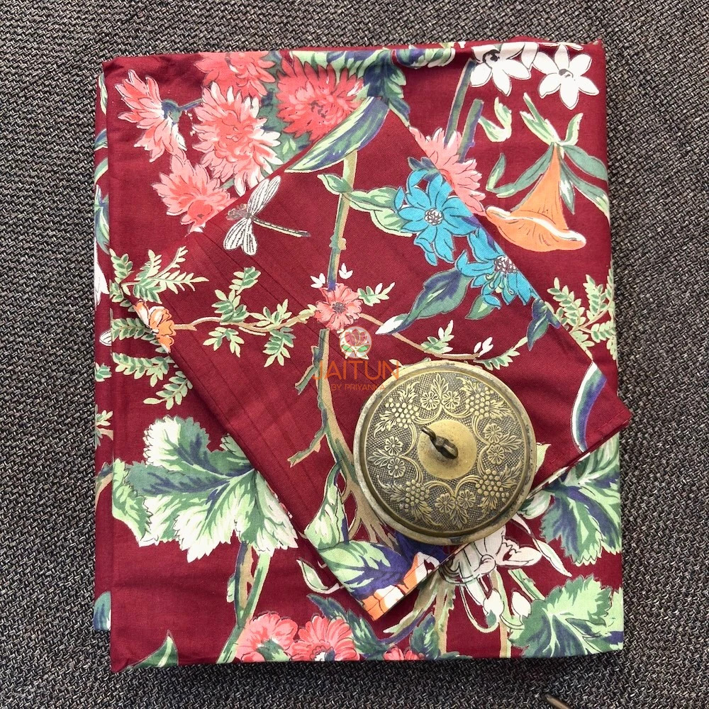 Gulzar Bloom Wine Red Double Bedsheet set with matching pillow covers and botanical floral print