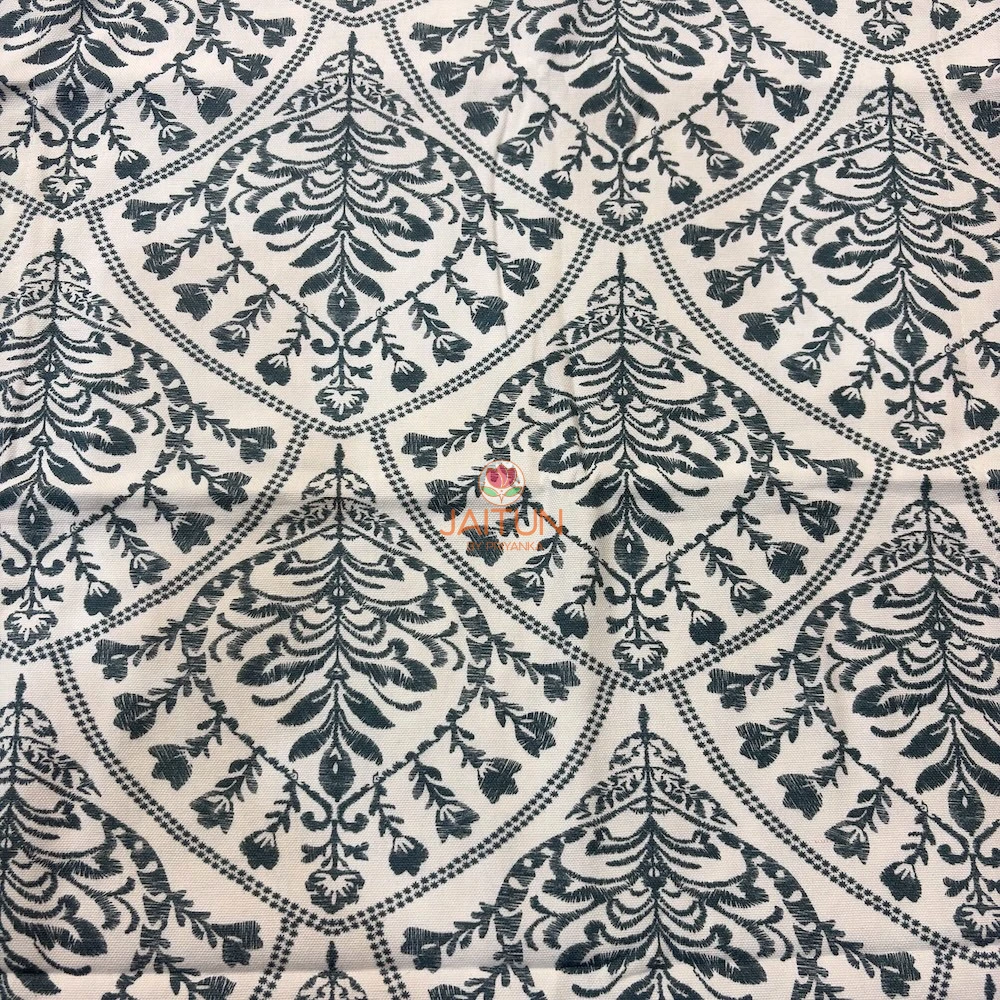 Full pattern view of Indigo Fern Bedsheet with repeating indigo botanical motifs on an ivory base