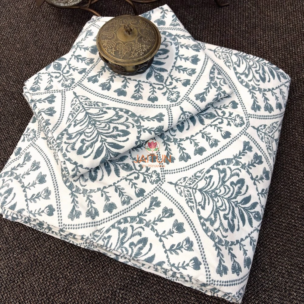 Indigo Fern Bedsheet with matching pillow cover featuring coordinated indigo botanical print