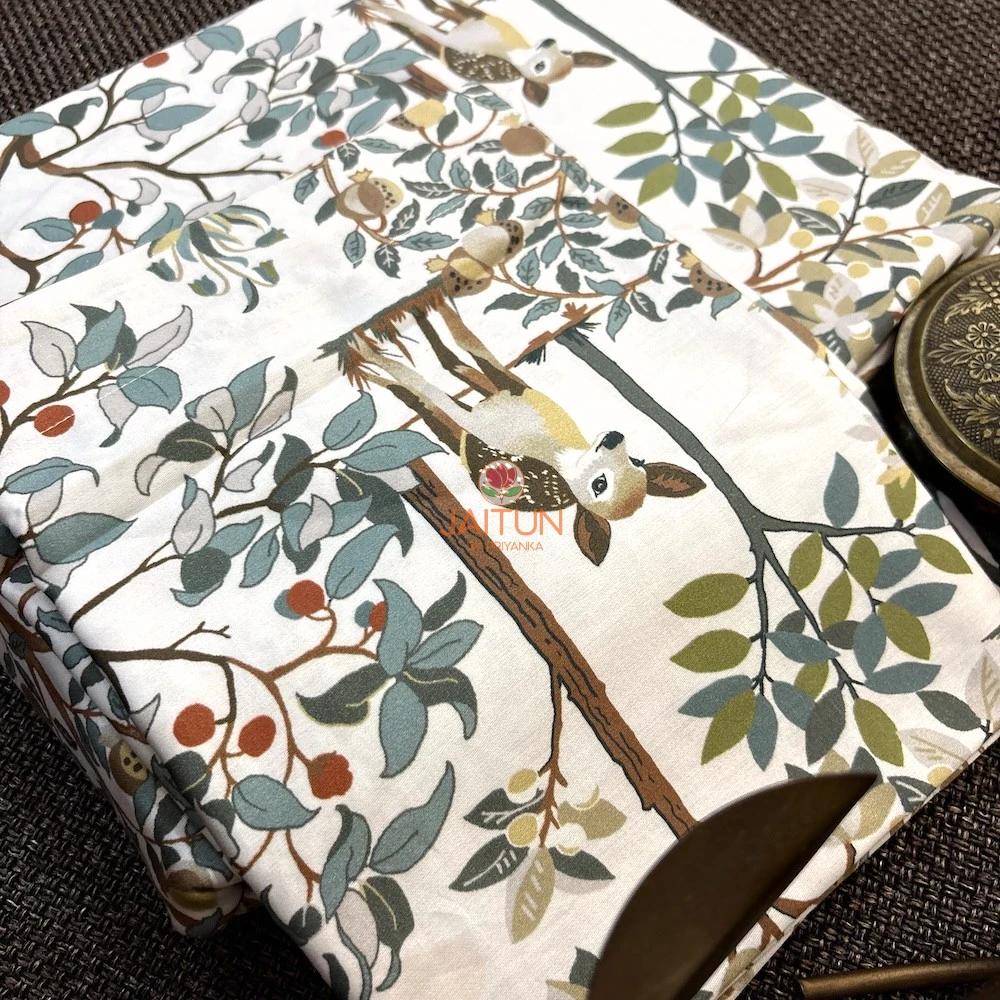 Little Deer Meadow Bedsheet – Deer Print Detail Detailed deer and foliage print on Little Deer Meadow bedsheet