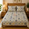 Mediterranean Mosaic Bedsheet with matching pillow covers styled on a double bed