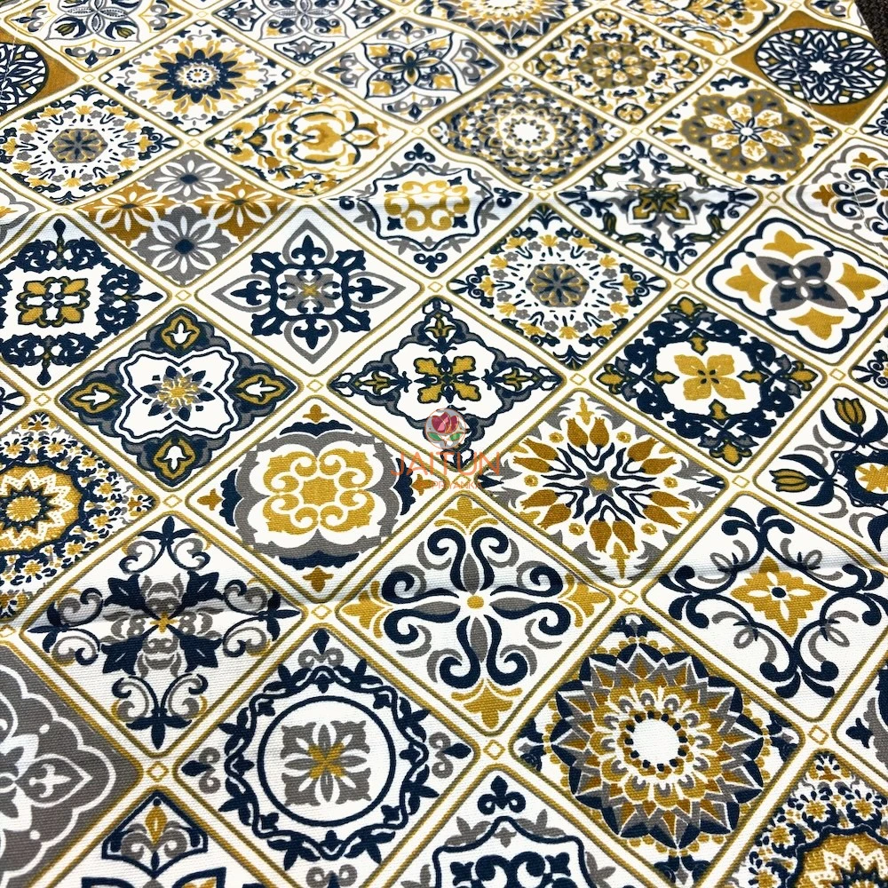 Detailed view of Mediterranean Mosaic Bedsheet featuring Mediterranean-inspired floral and geometric tile motifs