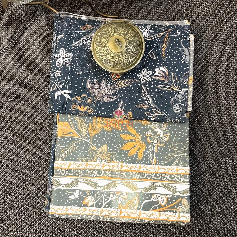 Midnight Botanica bedsheet and matching pillow cover featuring navy blue, grey and ochre botanical print