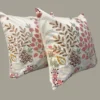 Rosé Botanica Handcrafted Embroidered Cushion Covers – Detail View Decorative Rosé Botanica cushion covers showcasing detailed botanical embroidery, textured leaf patterns, floral accents, and premium artisanal craftsmanship.