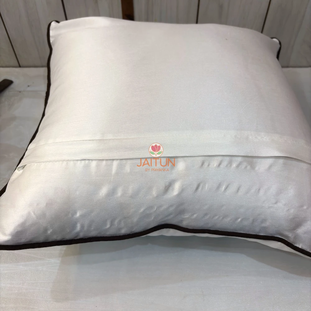 Songbirds Embroidered Cushion Cover – Back View Back view of Songbirds Embroidered Cushion Cover with concealed zipper closure and premium ivory fabric