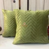 Pair of Sage Green Velvet Luxe Zigzag Cushion Covers showcasing luxurious chevron velvet texture.