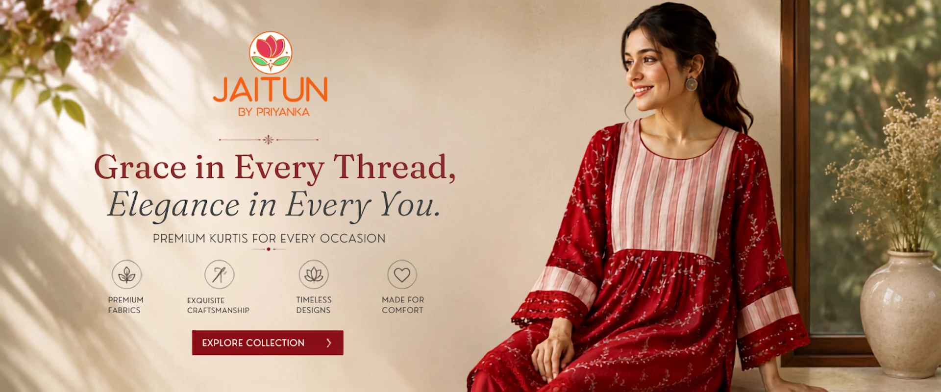 Premium Kurti - Crimson Heritage Embroidered Kurta