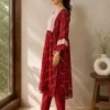 ide view of Crimson Heritage embroidered kurta with floral embroidery and flared sleeves